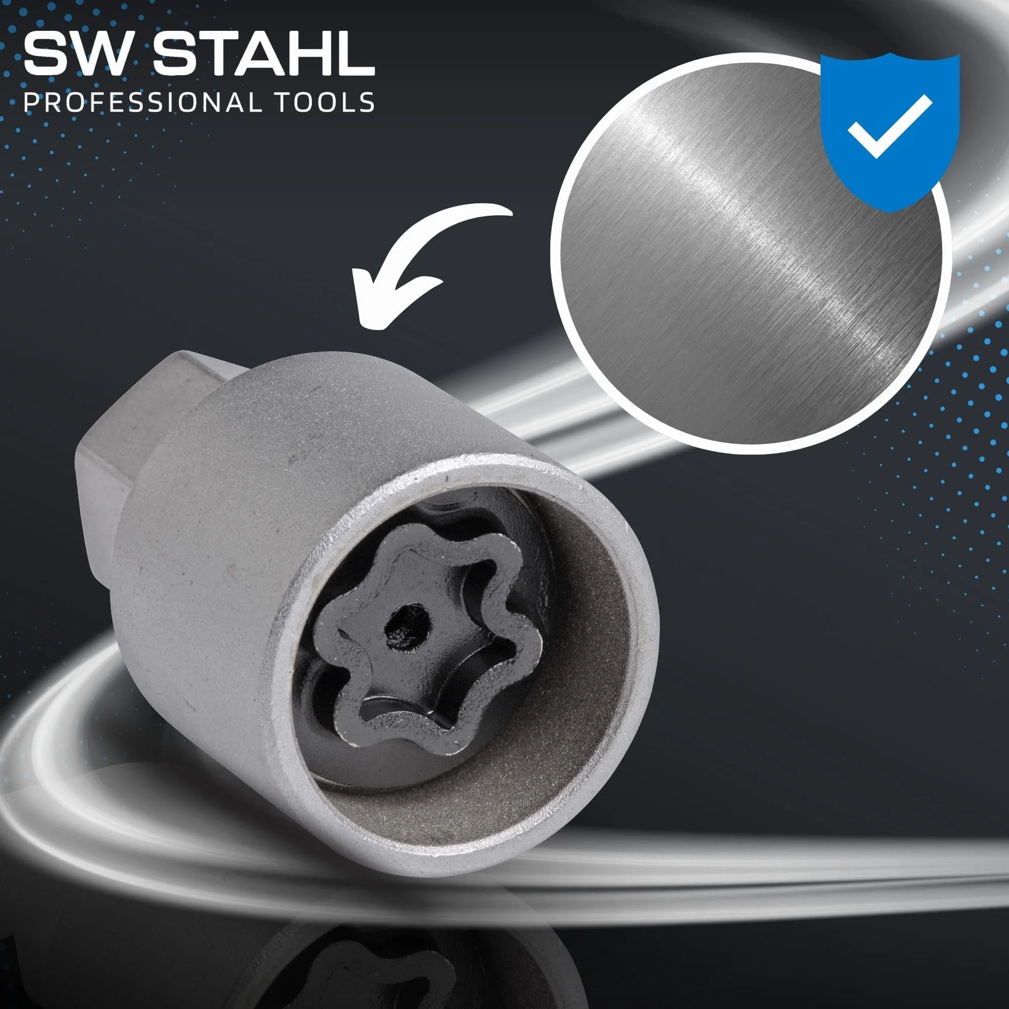 SW-Stahl 02383L-3 adapter do zamka felg, 523, nadaje się do VW I odkręcanie zamków felg I zabezpieczenie kół, narzędzie do demontażu, blokada obręczy, wykrętak i zabezpieczenie felg