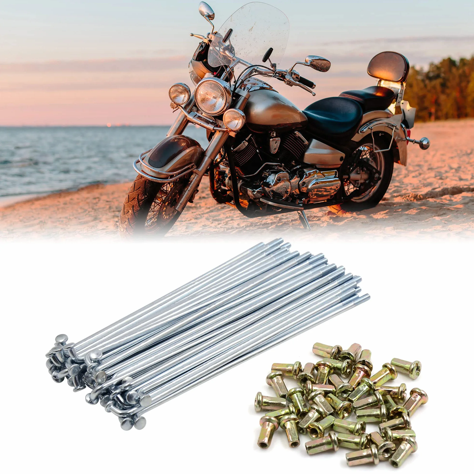 sourcing map Zestaw 36 szprych kół platerowanych szprychami smoczek motocyklowych 150 mm długość 4 mm gwint Dmr.