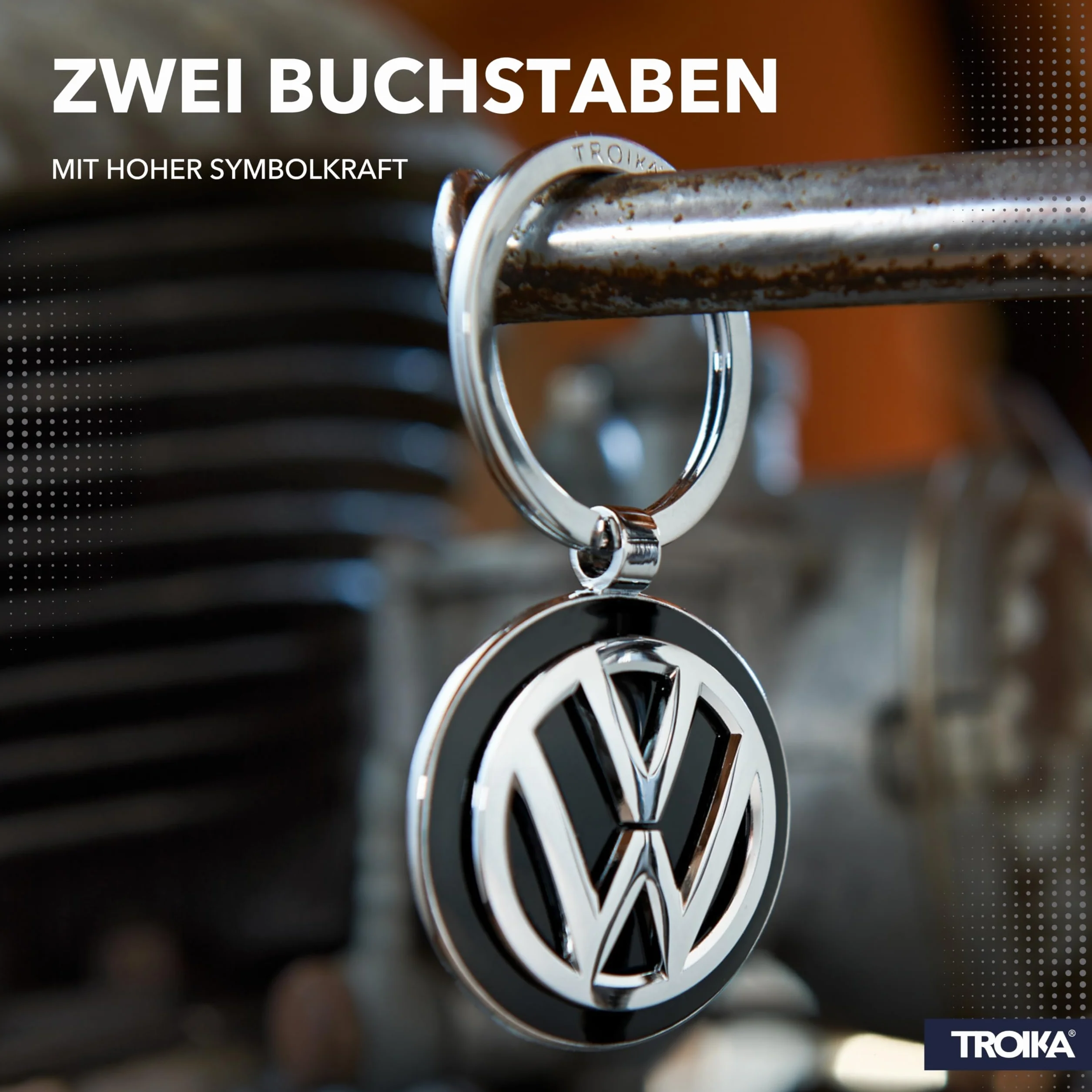 TROIKA Breloczek do kluczy KEYRING - KR16-05/VW emblemat VW 1 kółko na klucze dodatkowo oficjalna licencja Volkswagen - odlew metalowy błyszczący - oryginalny, 7 cm, czarny/srebrny, 7 cm, brelok