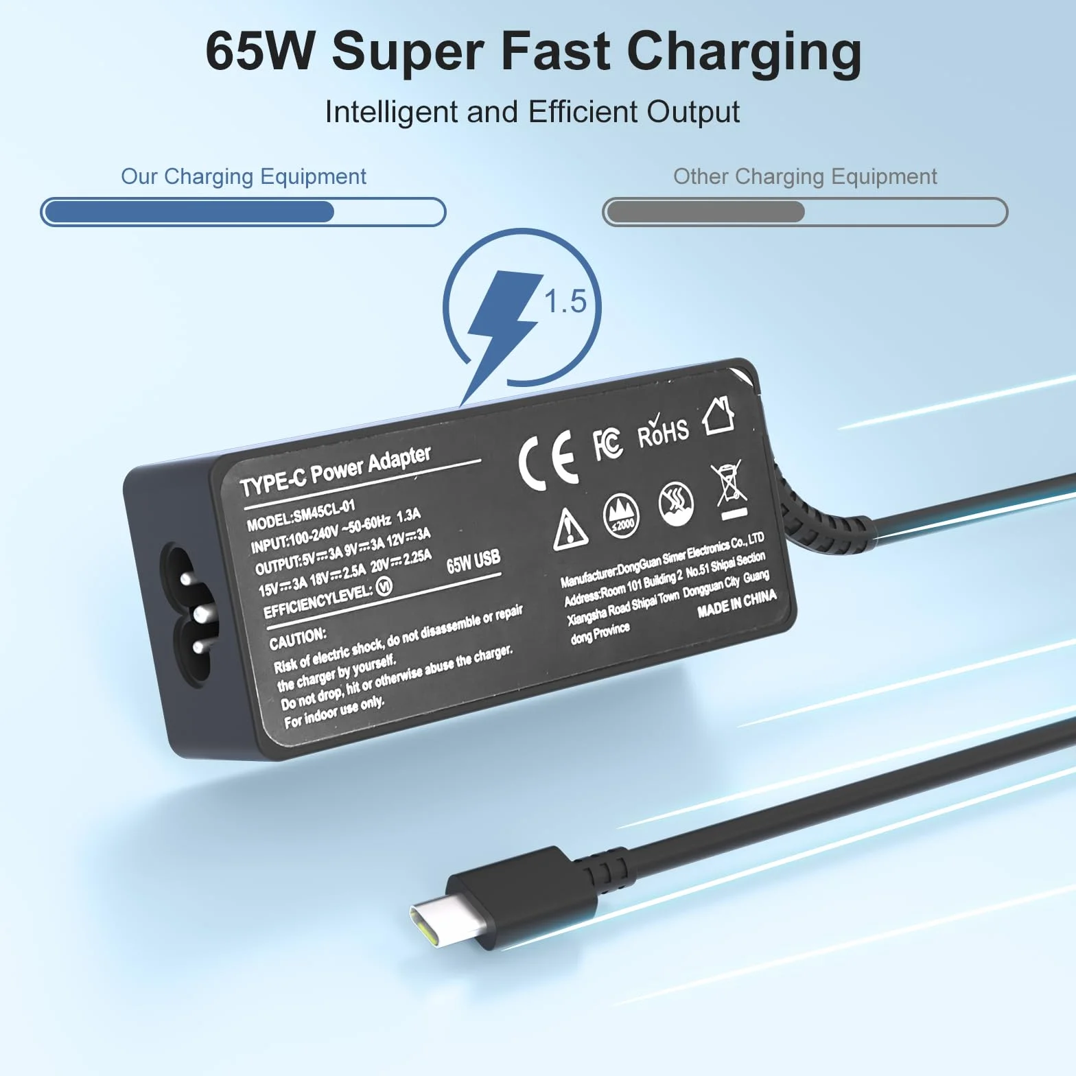 65W USB C NOCO GBC011 Adapter ładowarki do NOCO Boost Air AX65, NOCO Boost X GBX45 1250A GBX55 1750A GBX75 2500A GBX155 4250A UltraSafe przenośny starter awaryjny Typ C kabel zasilający