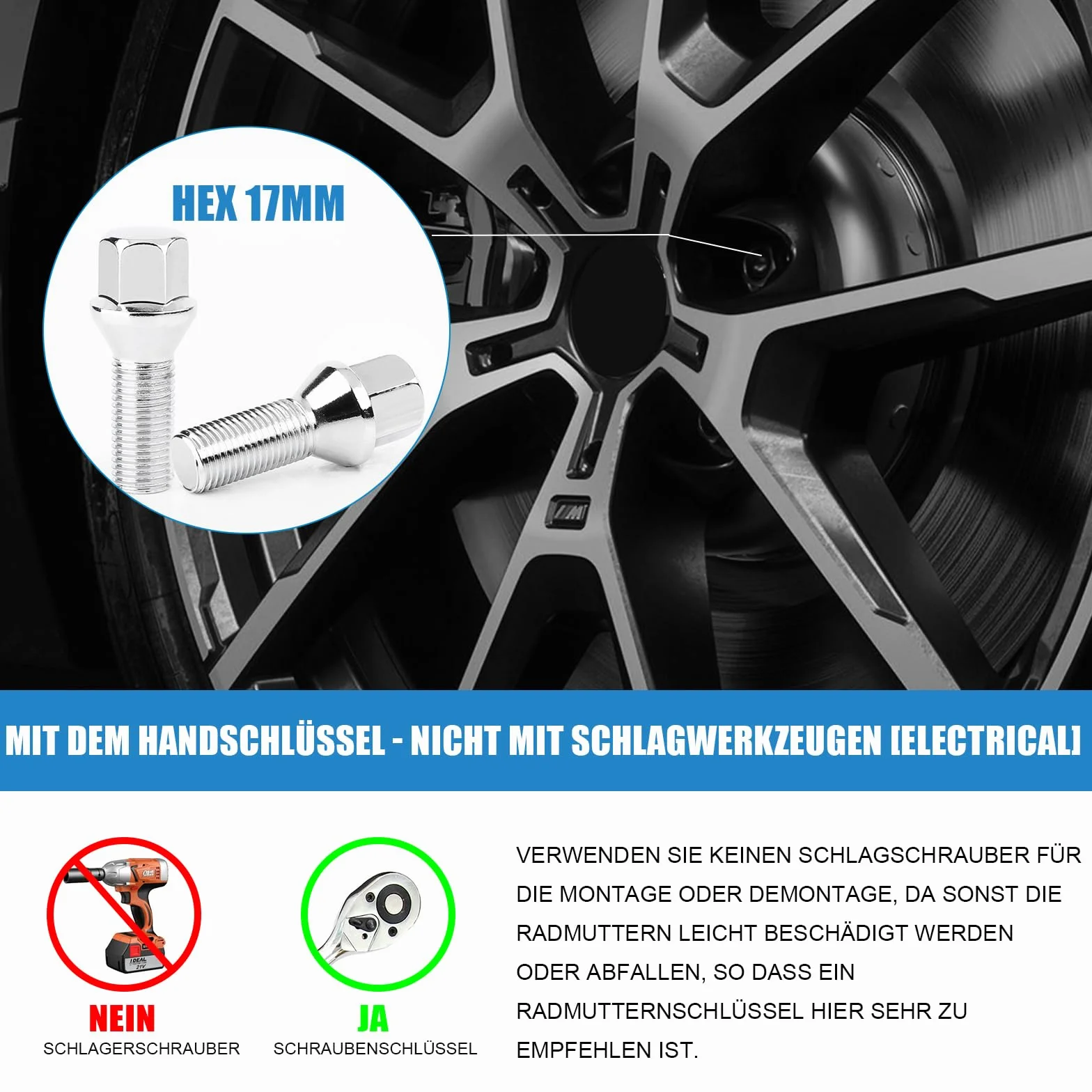 20 śrub do kół I M12 x 1,5 x 28 mm I stożkowy kołnierz SW 17 mm I kompatybilne z BMW
