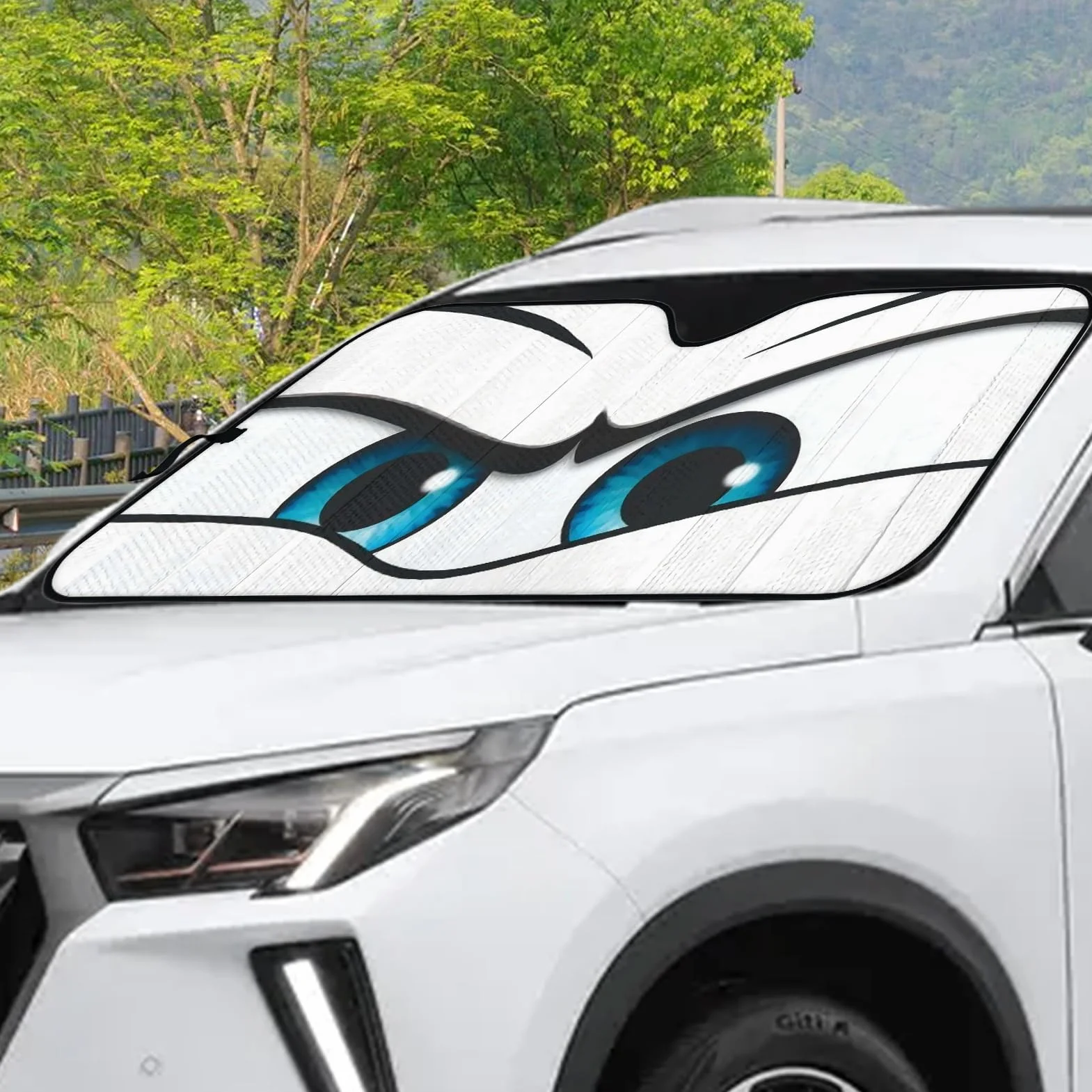Cartoon Eyes osłona przedniej szyby, izolacja cieplna, składana osłona przedniej szyby, 140 x 76 cm, akcesoria samochodowe blokujące promieniowanie UV, zabawna ochrona przed słońcem, do dojazdów do