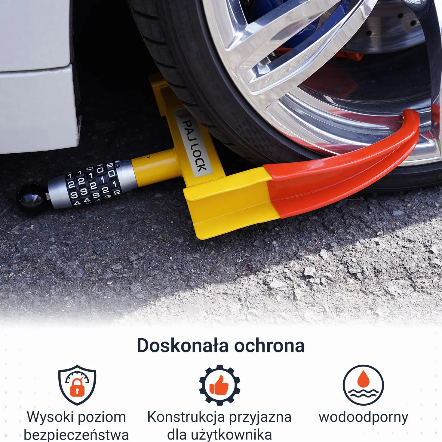 PAJ LOCK – Uniwersalna Blokada Koła Antykradzieżowa Regulowana – Solidne Zabezpieczenie Stalowe do Aut, Motocykli, Ciężarówek, Przyczep, Przyczep Kempingowych i Kamperów
