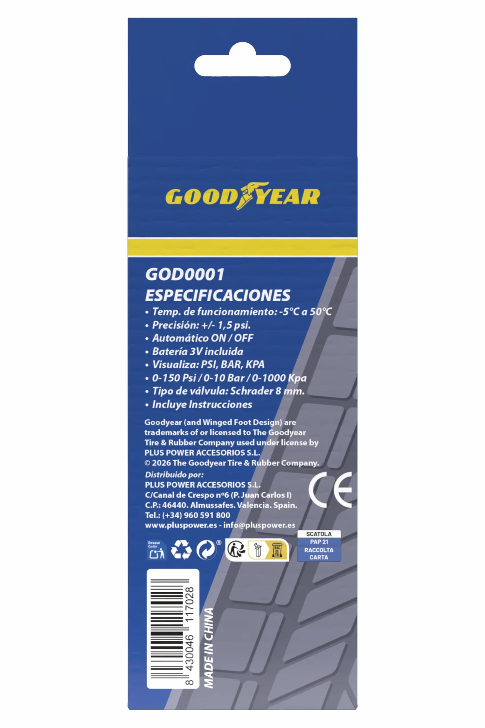 Goodyear GOD0001 Miernik Ciśnienia, Niebieski/Żółty, ‎3,5 x 12 x 18,3 cm; 70 g