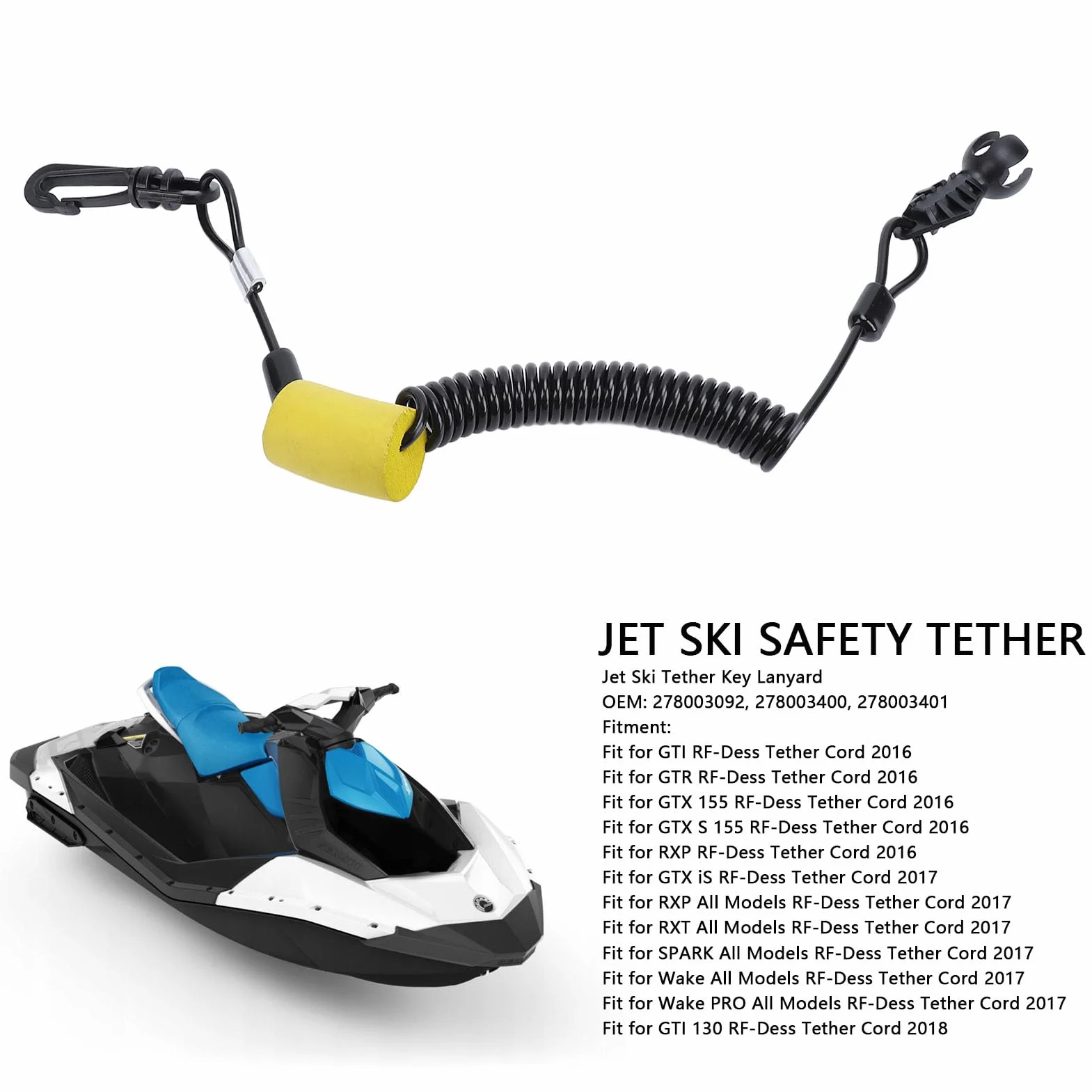 Jet Ski Tether Keyard, Elastic Rope 278003092 Przeciwko Kradzieży Klucz do Nauki i Zamiennik, Odrzutowy Tether Bezpieczeństwa, dla Sea Doo GTR GTX Spark