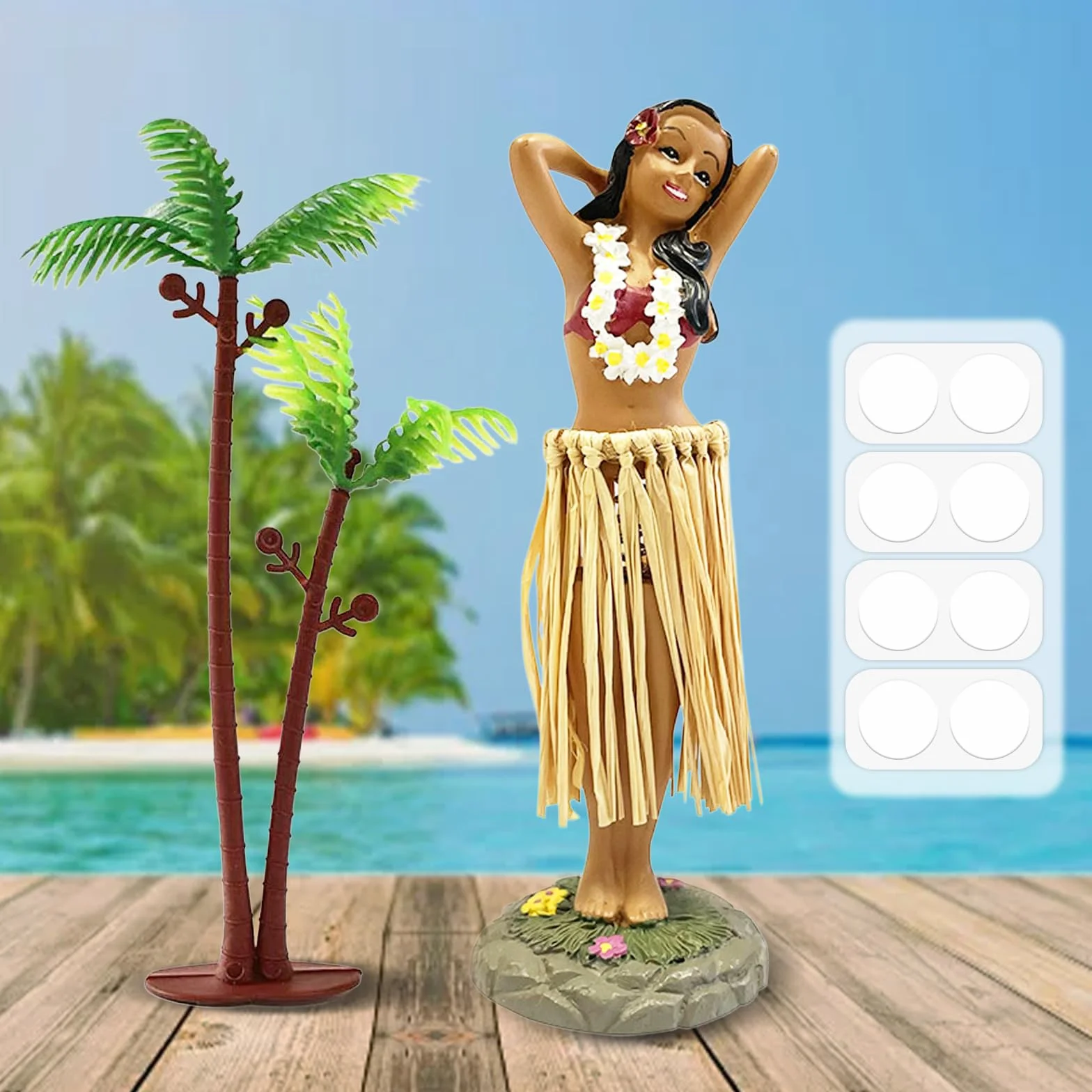 Hawajska figurka do tańca, ornamenty na deskę rozdzielczą, kołysząca się głowa, figurka samochodu, hawajska hula girl, zabawka z drzewem kokosowym, przezroczysty klej, akcesoria, biurko, 16 x 5 cm