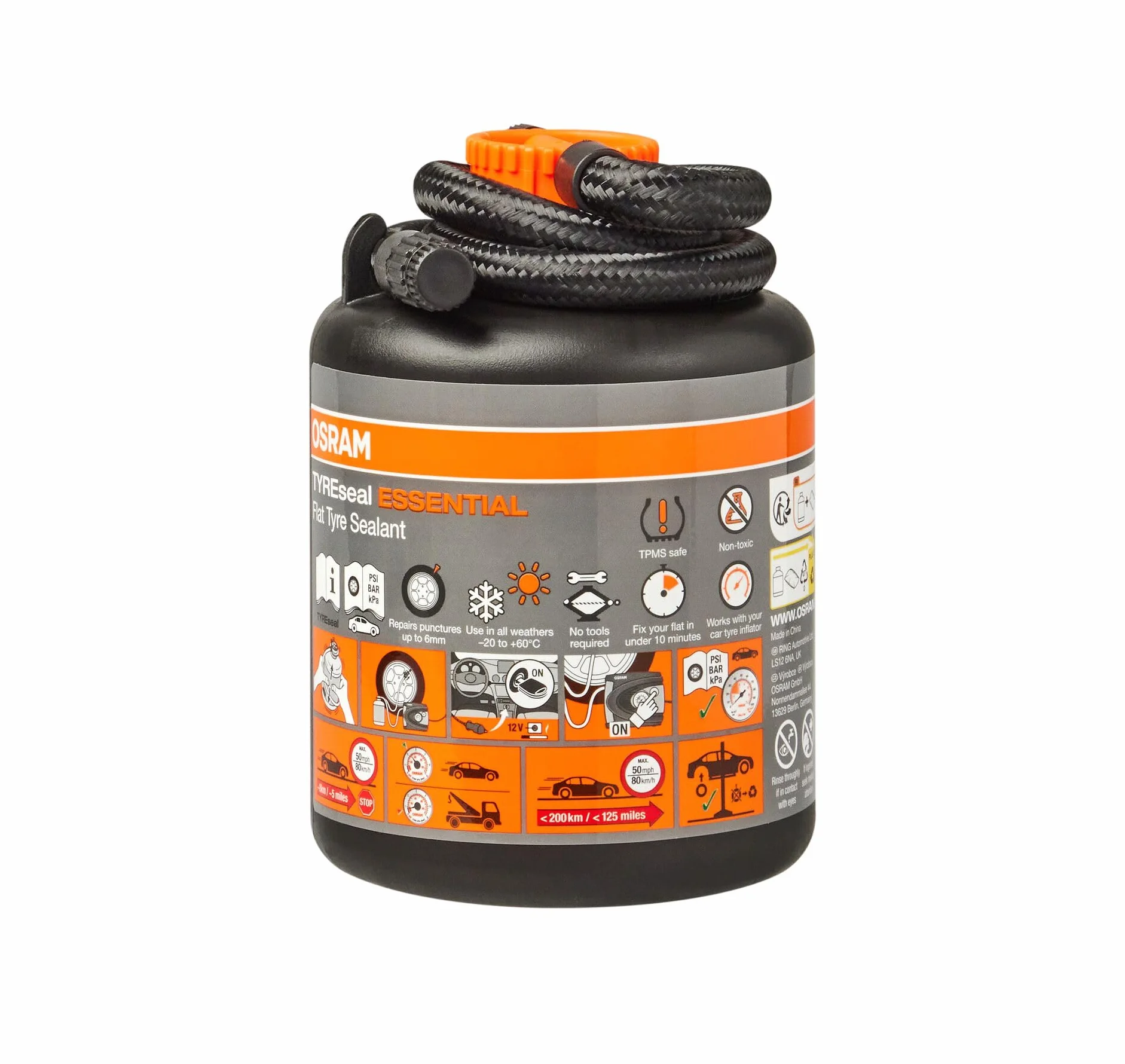 OSRAM TYREseal ESSENTIAL butelka zamienna do oryginalnego uszczelniacza do opon, wykonana zgodnie ze specyfikacją OE, naprawia przebicia do 6 mm