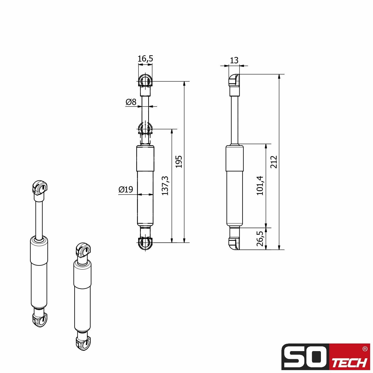 2 x SO-TECH® Original Lift-o-Mat Gasdruckdämpfer 200 N Gasdruckfeder für Kesseböhmer Beschlag