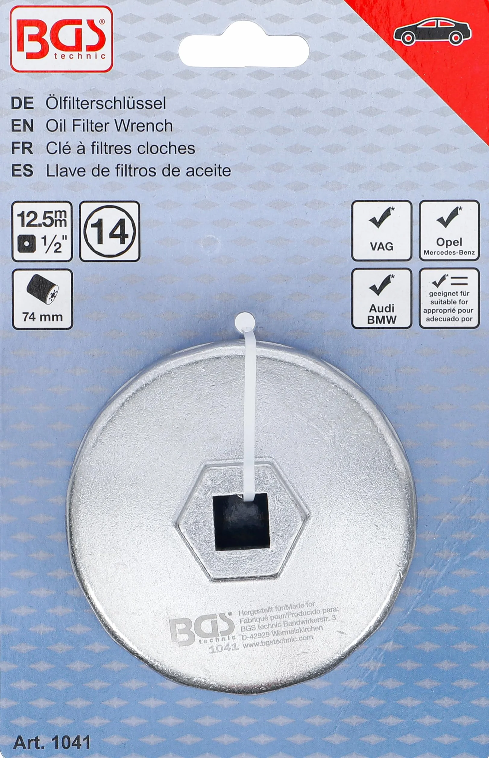 BGS 1041 | Klucz do filtra oleju | 14-kątny | Ø 74 mm | dla Audi, BMW, Mercedes-Benz, Opel, VW
