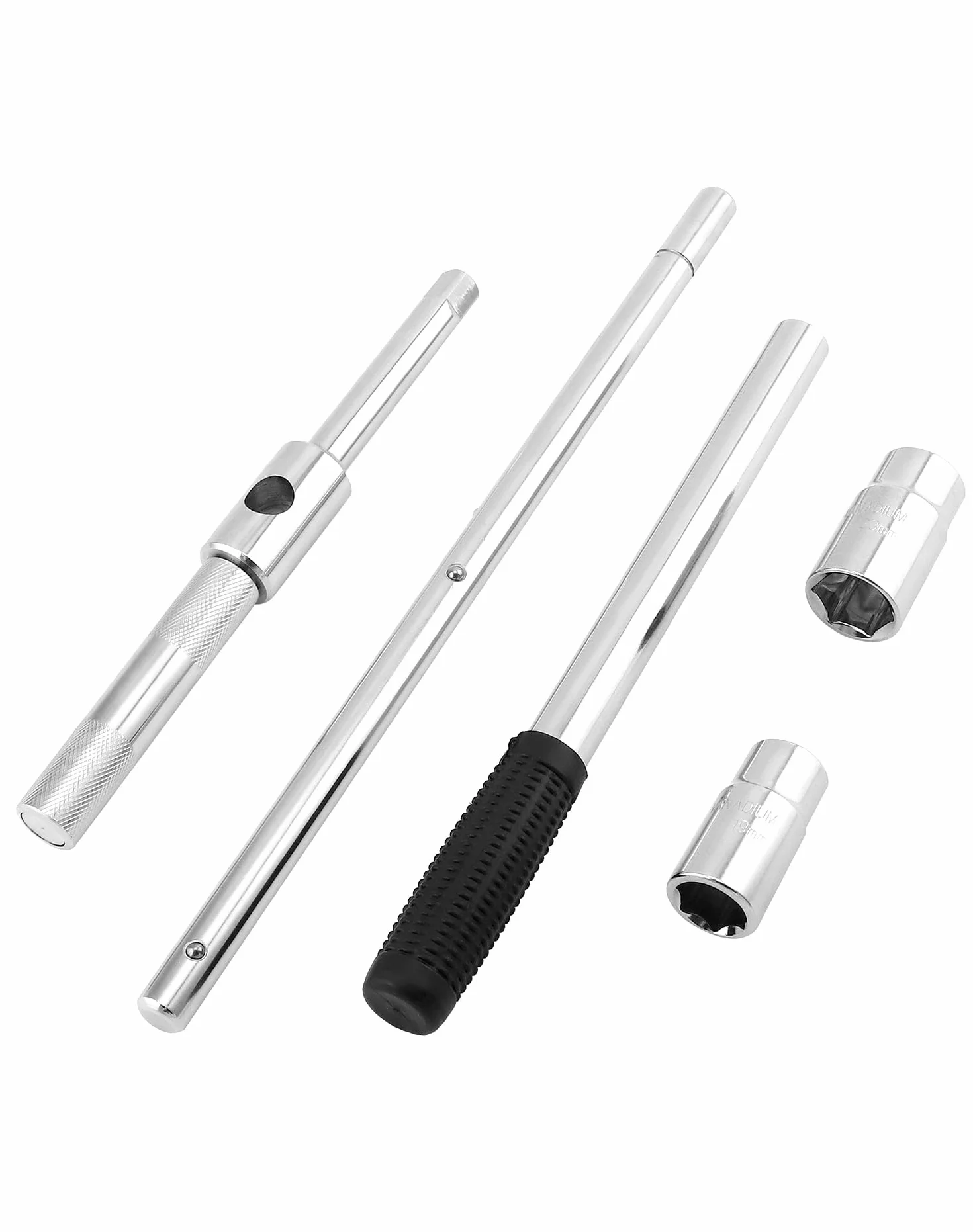 QWORK® Teleskopowy klucz do nakrętek kół z 2 standardowymi nasadkami 17mm/19mm i 21mm/23mm, teleskopowy krzyżak koła można przedłużyć do 60 cm