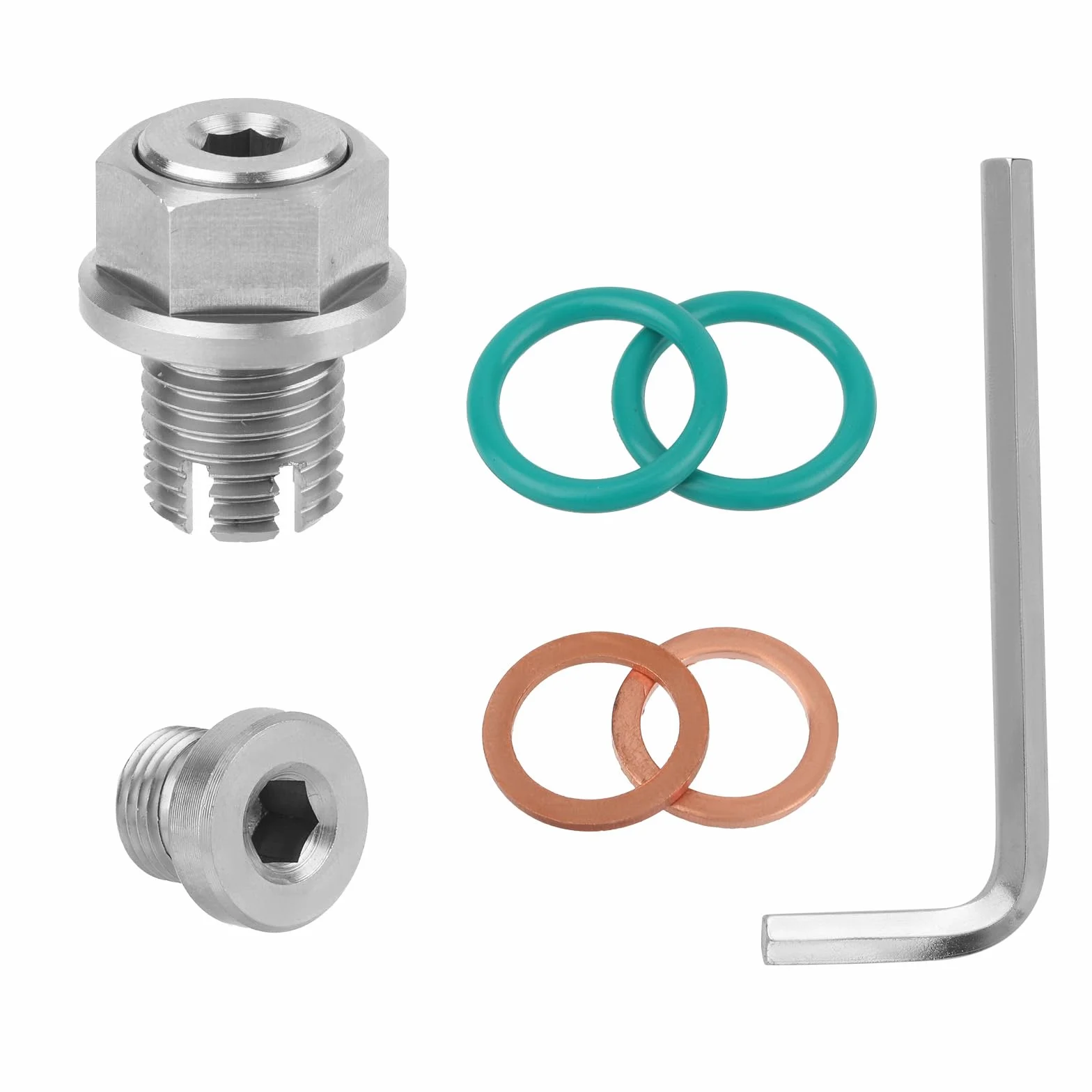 Zestaw Naprawczy Korka Spustowego Miski Olejowej 7 Sztuk, M14.1-1.5 x 15 mm Duży Korek Spustowy Oleju Piggyback z Podkładkami i Kluczem Imbusowym Zestaw Korków Spustowych