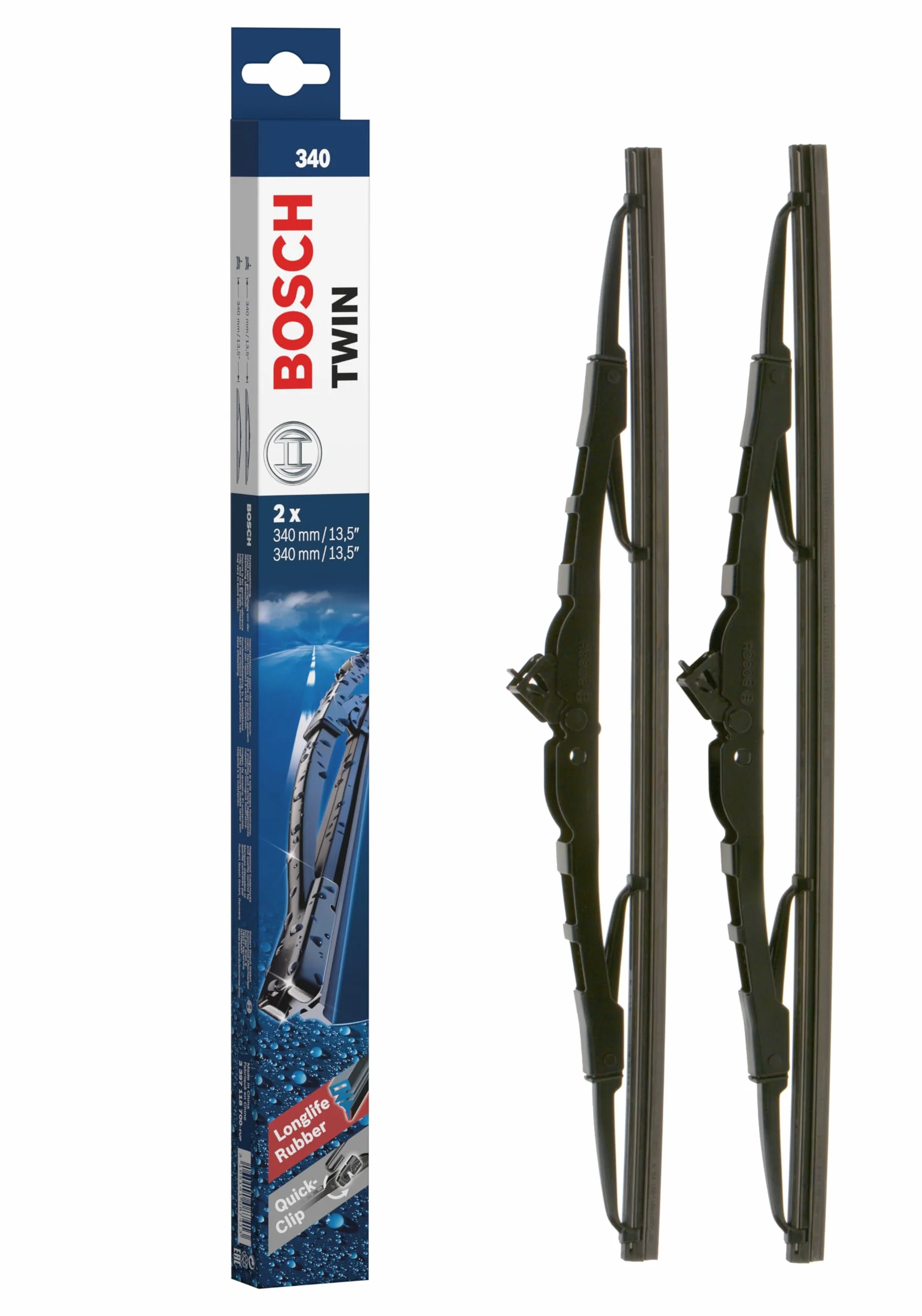 Bosch Pióro wycieraczki Twin 340, długość: 340 mm/340 mm - zestaw przednich piór wycieraczki