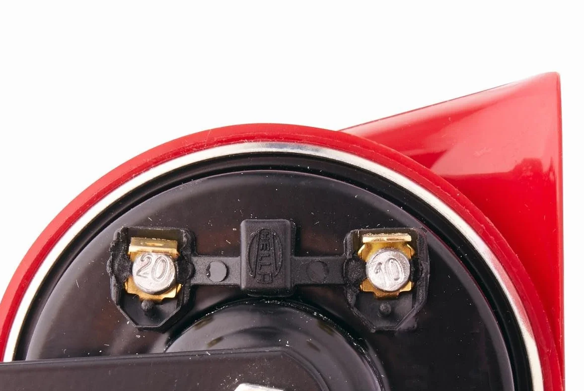 HELLA Fanfara - HELLA STYLE HORN TE24 - 12V - 110dB(A) - Zakres częstotliwości: 500Hz - Sygnał wysoki - elektryczny - ECE - Kolor obudowy: czerwony/czarny - 3FG 007 424-011