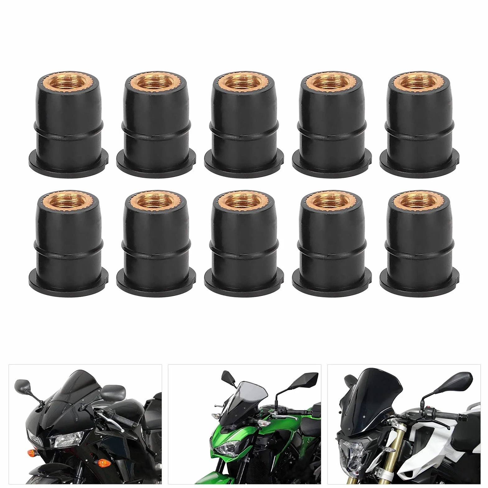 Wkładka Gumowa Nakrętka M6 10PCS M6x0.8mm Gumowy Mosiądz do Motocykla ATV