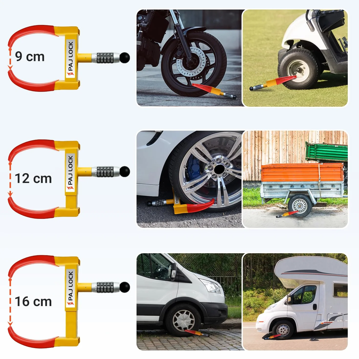 PAJ LOCK – Uniwersalna Blokada Koła Antykradzieżowa Regulowana – Solidne Zabezpieczenie Stalowe do Aut, Motocykli, Ciężarówek, Przyczep, Przyczep Kempingowych i Kamperów