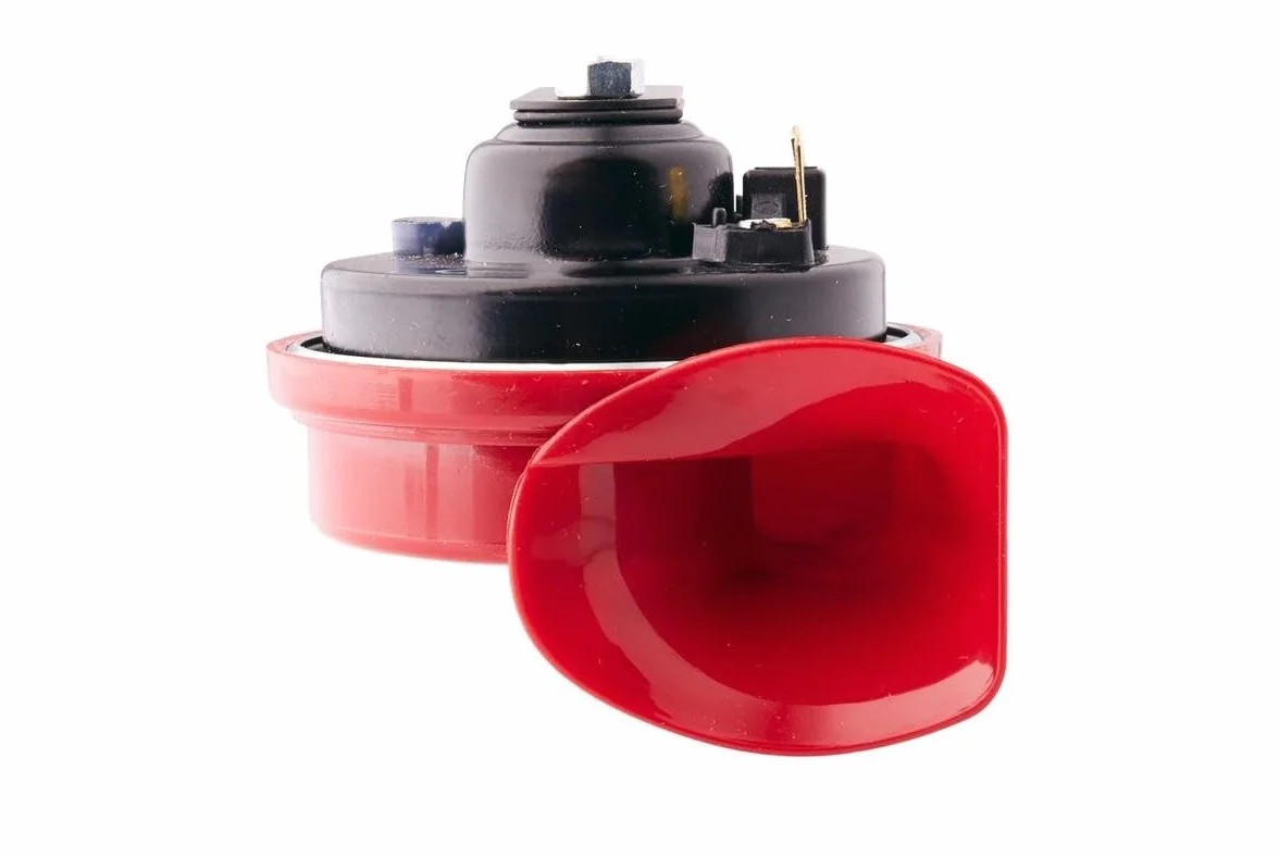 HELLA Fanfara - HELLA STYLE HORN TE24 - 12V - 110dB(A) - Zakres częstotliwości: 500Hz - Sygnał wysoki - elektryczny - ECE - Kolor obudowy: czerwony/czarny - 3FG 007 424-011