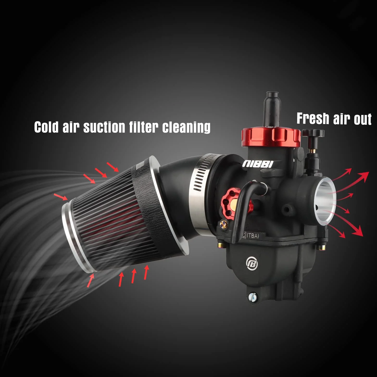 NIBBI 42mm Filtr Powietrza do Motocykla,Motocyklowe Filtry Powietrza Okrągły Stożkowy Pasuje do Motocyklowe Dirt Pit Bike Scooters ATV Quad Go Kart SREBRNY