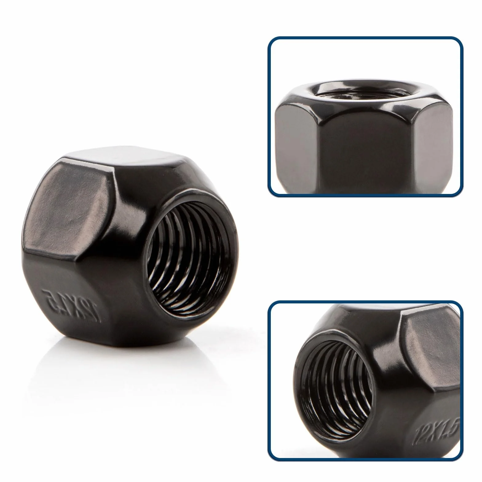 GAsuppply 20 x otwartych nakrętek do kół M12 x 1,5, stożek SW19 60°, odpowiednie do: Hyundai KIA Mazda Citroen, nakrętki do felg aluminiowych (czarne)