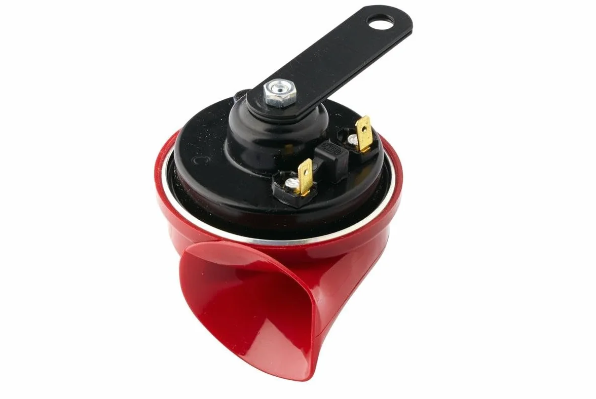 HELLA Fanfara - HELLA STYLE HORN TE24 - 12V - 110dB(A) - Zakres częstotliwości: 500Hz - Sygnał wysoki - elektryczny - ECE - Kolor obudowy: czerwony/czarny - 3FG 007 424-011