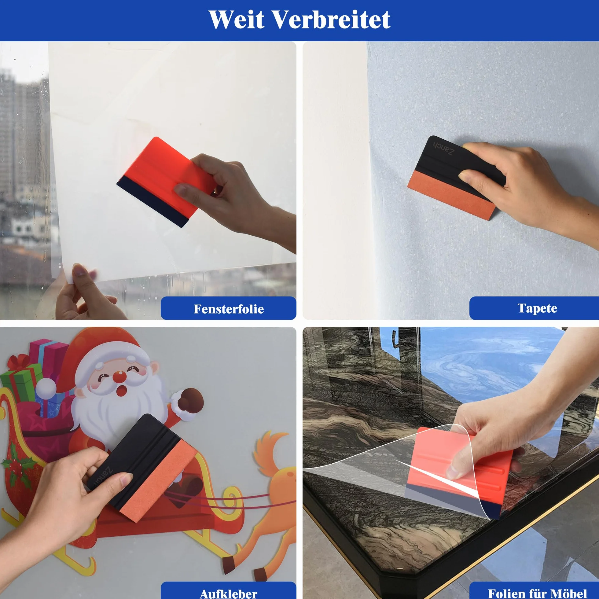 Zanch Zestaw rakli do folii winylowej – 2 rakle i 1 precyzyjny nóż z 5 zapasowymi ostrzami, wielofunkcyjny zestaw narzędzi do folii meblowych i pojazdów oraz opakowań prezentowych, czarno-pomarańczowy
