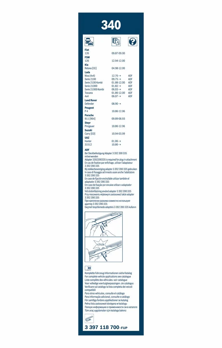 Bosch Pióro wycieraczki Twin 340, długość: 340 mm/340 mm - zestaw przednich piór wycieraczki