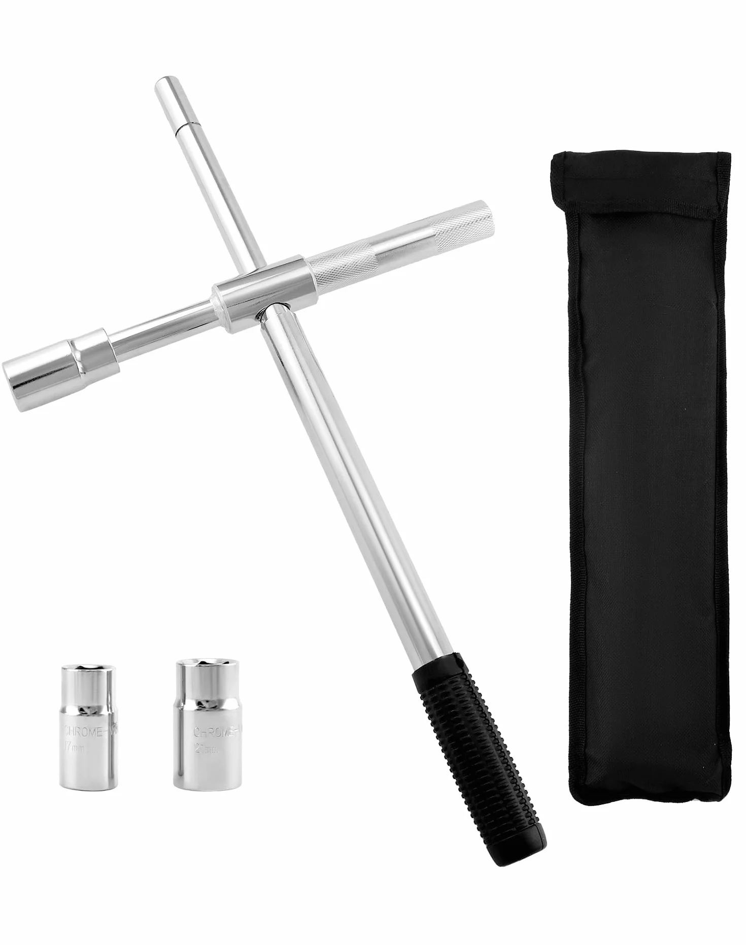 QWORK® Teleskopowy klucz do nakrętek kół z 2 standardowymi nasadkami 17mm/19mm i 21mm/23mm, teleskopowy krzyżak koła można przedłużyć do 60 cm