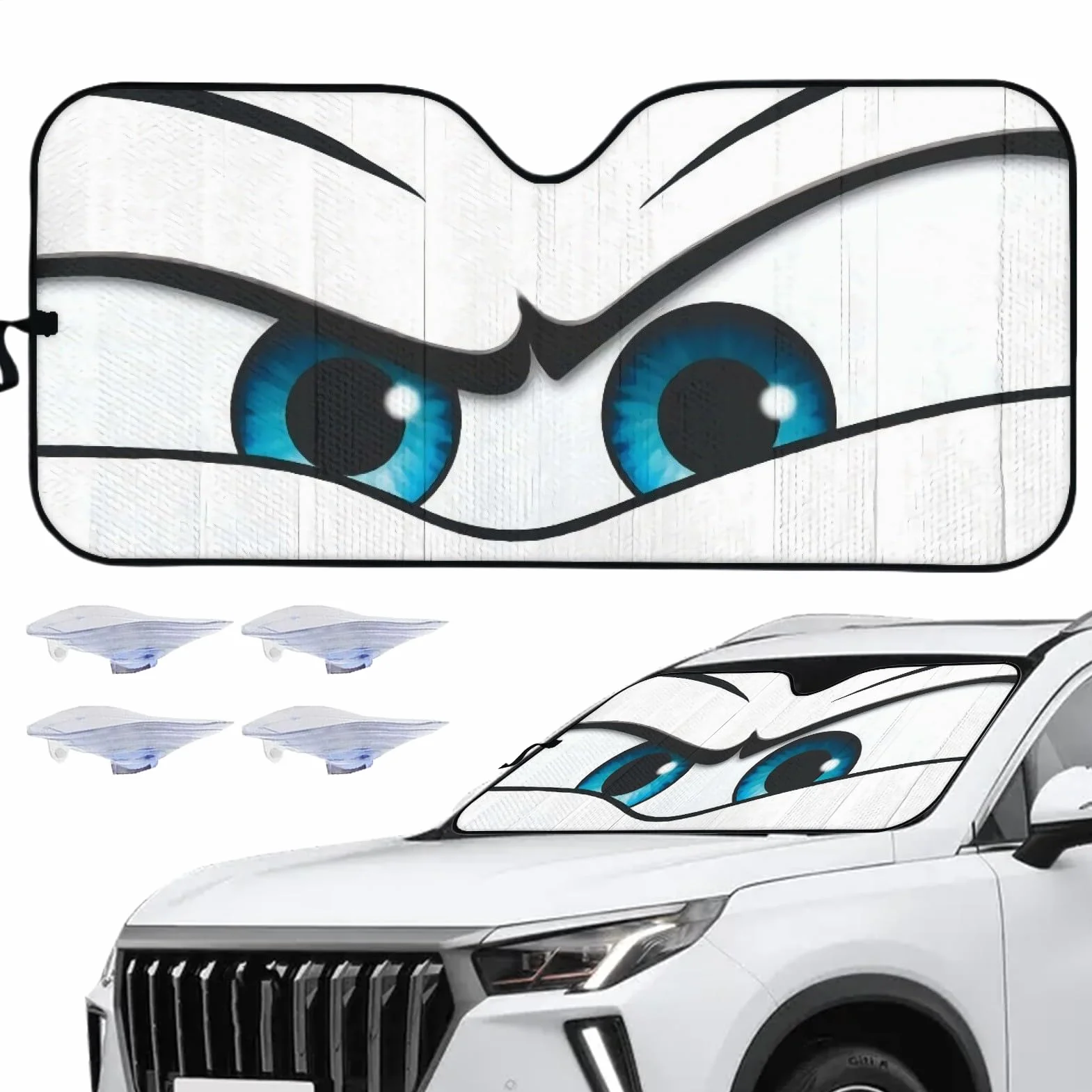 Cartoon Eyes osłona przedniej szyby, izolacja cieplna, składana osłona przedniej szyby, 140 x 76 cm, akcesoria samochodowe blokujące promieniowanie UV, zabawna ochrona przed słońcem, do dojazdów do