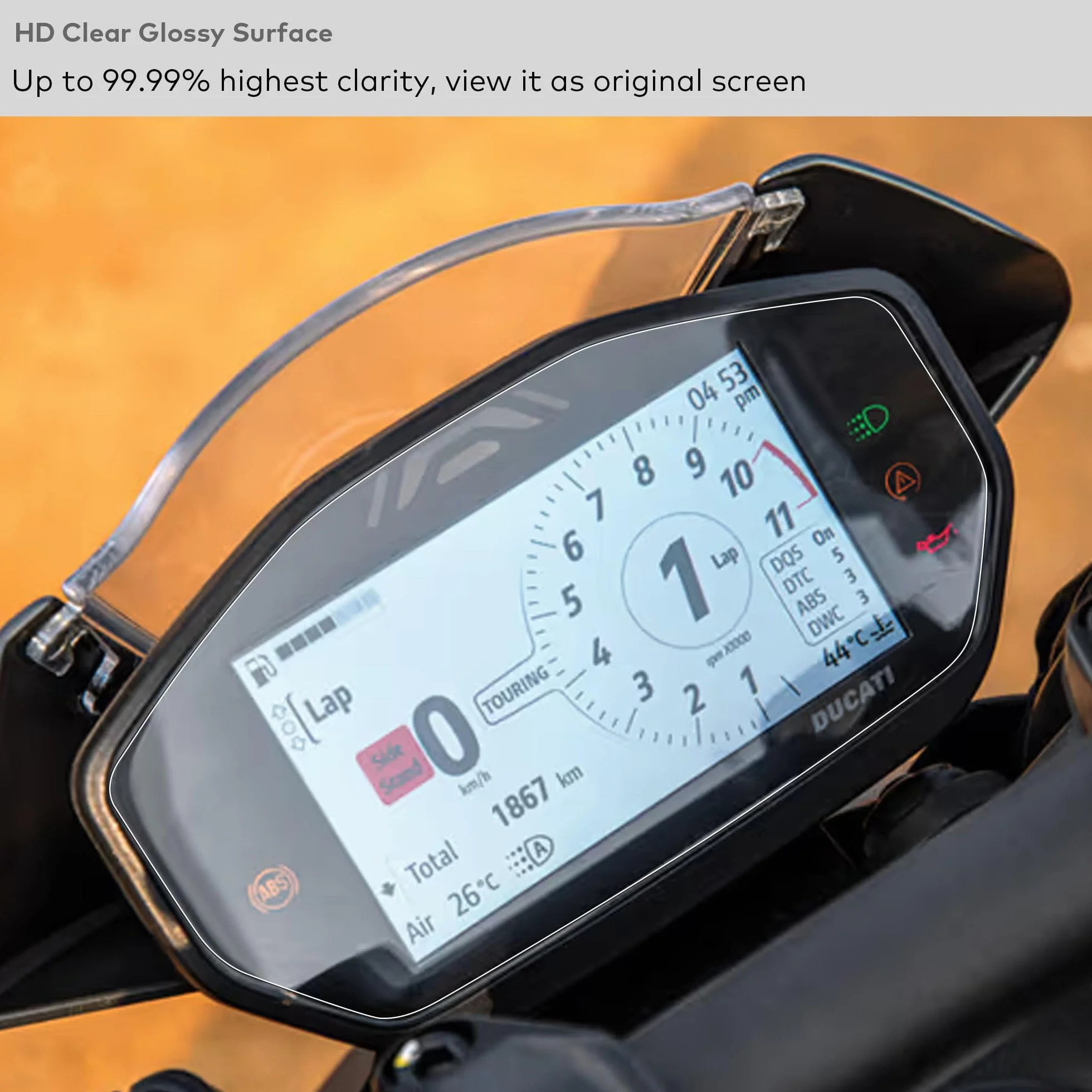 Szklana folia ochronna do Ducati Hypemotard 950 (SP), Moster SP/Plus 937, Monster Senna, Streetfighter V2(S), Penigale V2(S), SuperSport 950 (S) Instrument 4,3-calowy wyświetlacz (HD