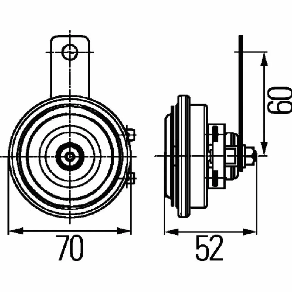 HELLA Klakson - S70 - 12V - 105dB(A) - Zakres częstotliwości: 420Hz - Sygnał wysoki - elektryczny - ECE - Kolor obudowy: czarny - Złącze wtykowe płaskie - Ilość: 1 - 3AL 922 196-011