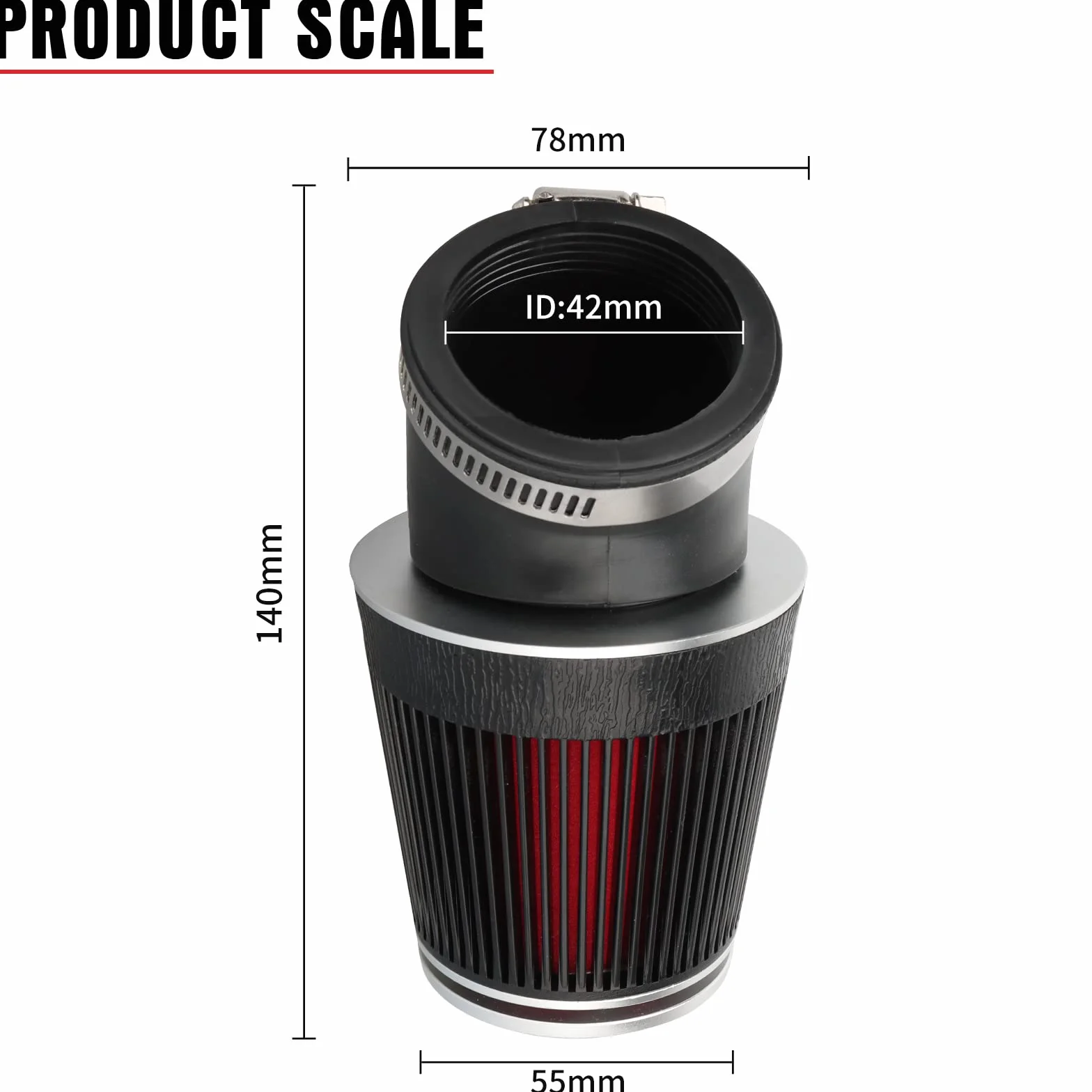 NIBBI 42mm Filtr Powietrza do Motocykla,Motocyklowe Filtry Powietrza Okrągły Stożkowy Pasuje do Motocyklowe Dirt Pit Bike Scooters ATV Quad Go Kart SREBRNY