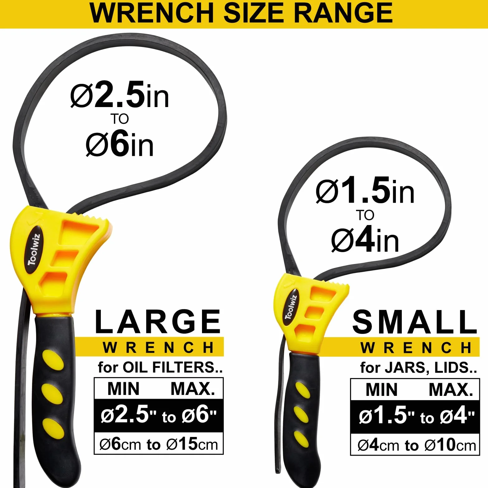 Toolwiz Klucz Taśmowy, Ulepszony - 2 Sztuki, 500 mm i 600 mm, Regulowany Klucz do Filtrów Oleju, Wytrzymały Gumowy Klucz do Rur, Otwieracz Garnków, Dla Eechaników, Hydraulików, DIY