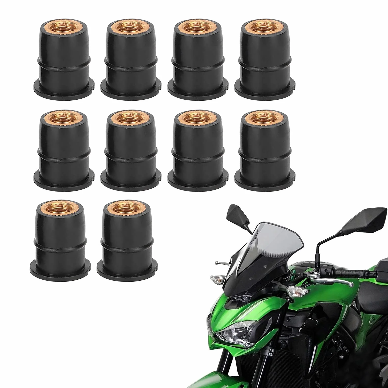 Wkładka Gumowa Nakrętka M6 10PCS M6x0.8mm Gumowy Mosiądz do Motocykla ATV