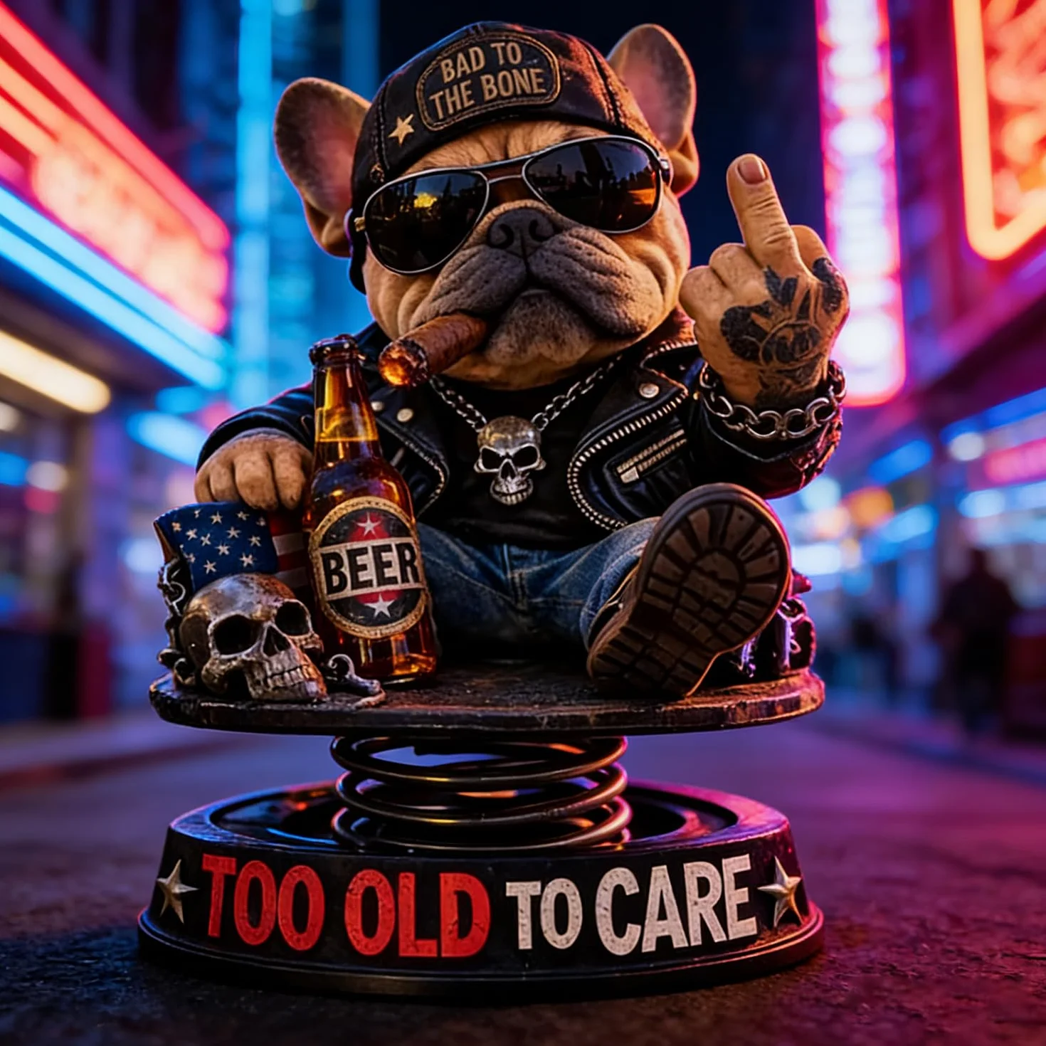 Too Old to Care Dashboard Bobblehead, interesujący buldog odnosi się do dekoracji samochodu, zabawna dekoracja deski rozdzielczej samochodu z podstawą sprężynową, humorystyczna dekoracja deski