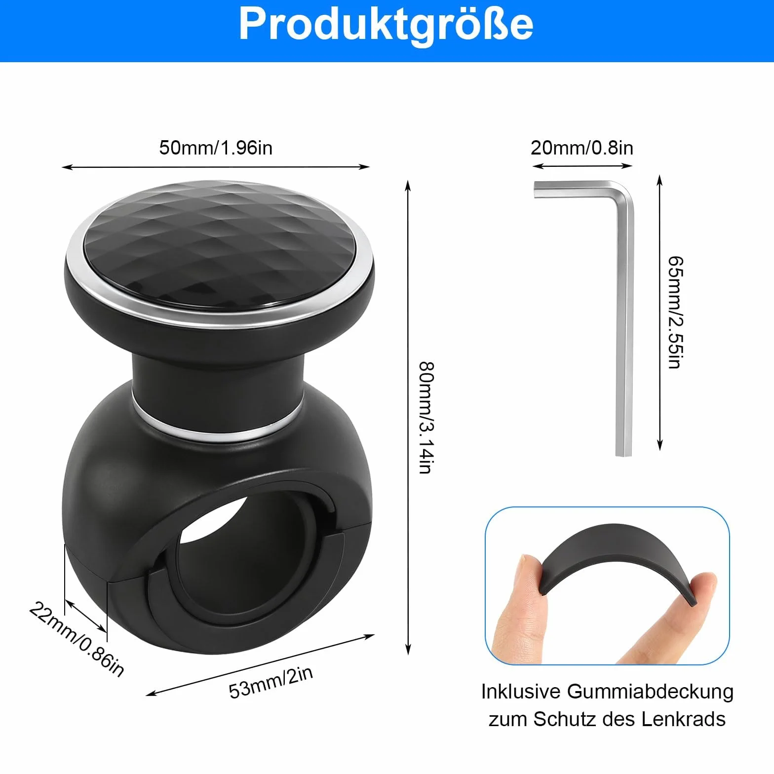 Gałka na kierownicę Spinner czarna, gałka na kierownicę traktora z kluczem, uniwersalna pomoc w kierowaniu do samochodów, ciężarówek, łodzi, traktorów, kosiarek i wózków widłowych