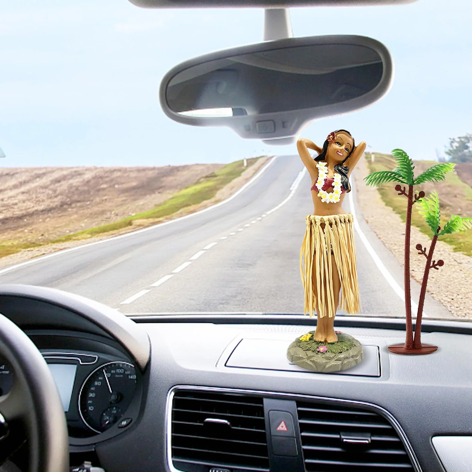Hawajska figurka do tańca, ornamenty na deskę rozdzielczą, kołysząca się głowa, figurka samochodu, hawajska hula girl, zabawka z drzewem kokosowym, przezroczysty klej, akcesoria, biurko, 16 x 5 cm