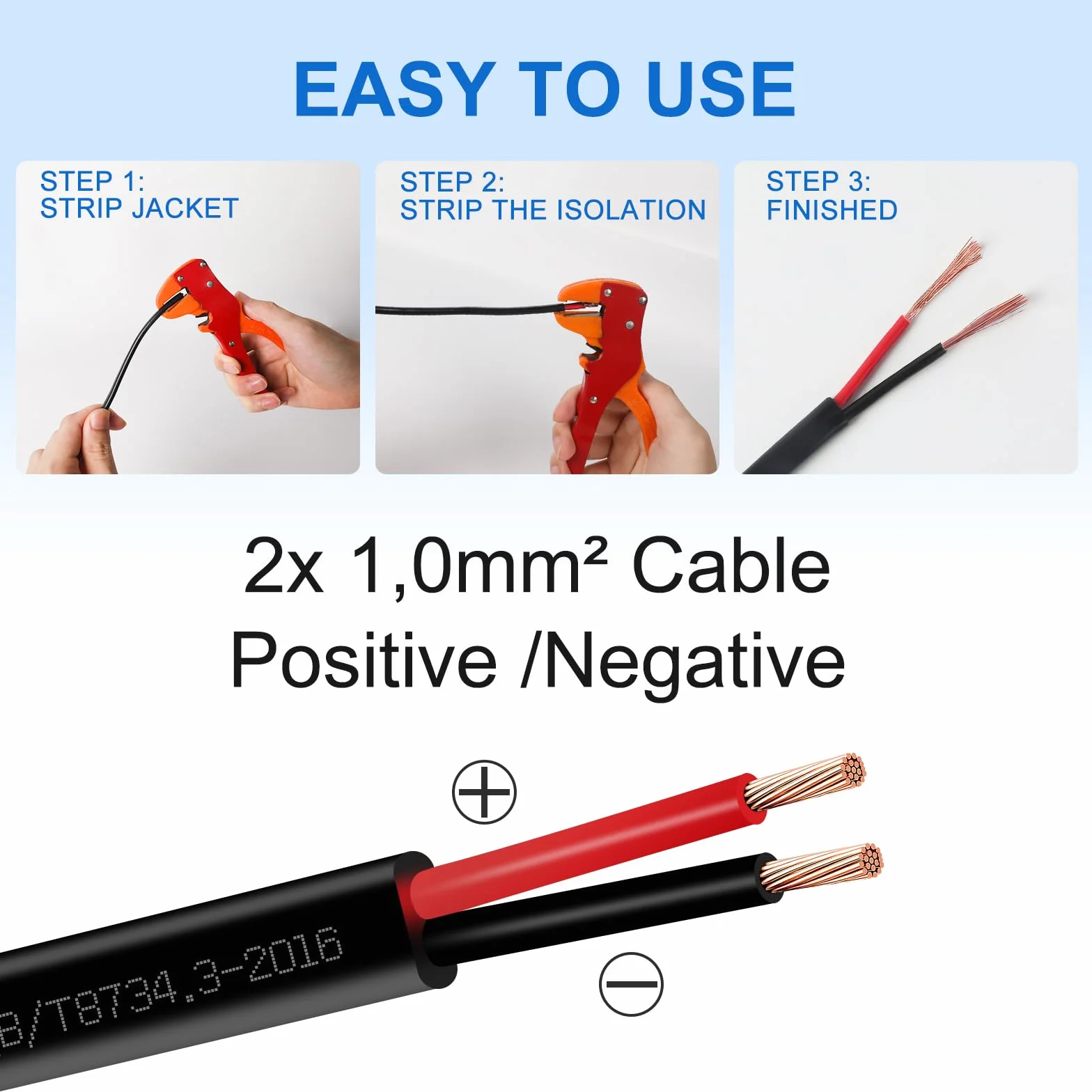 2-żyłowy przewód samochodowy 5 m, 12 V, 24 V, 2-żyłowy kabel do przyczepy, tylne światła LED, okablowanie z przekrojem kabla, 2 x 1,0 mm², do przyczep, samochodów ciężarowych, kamperów