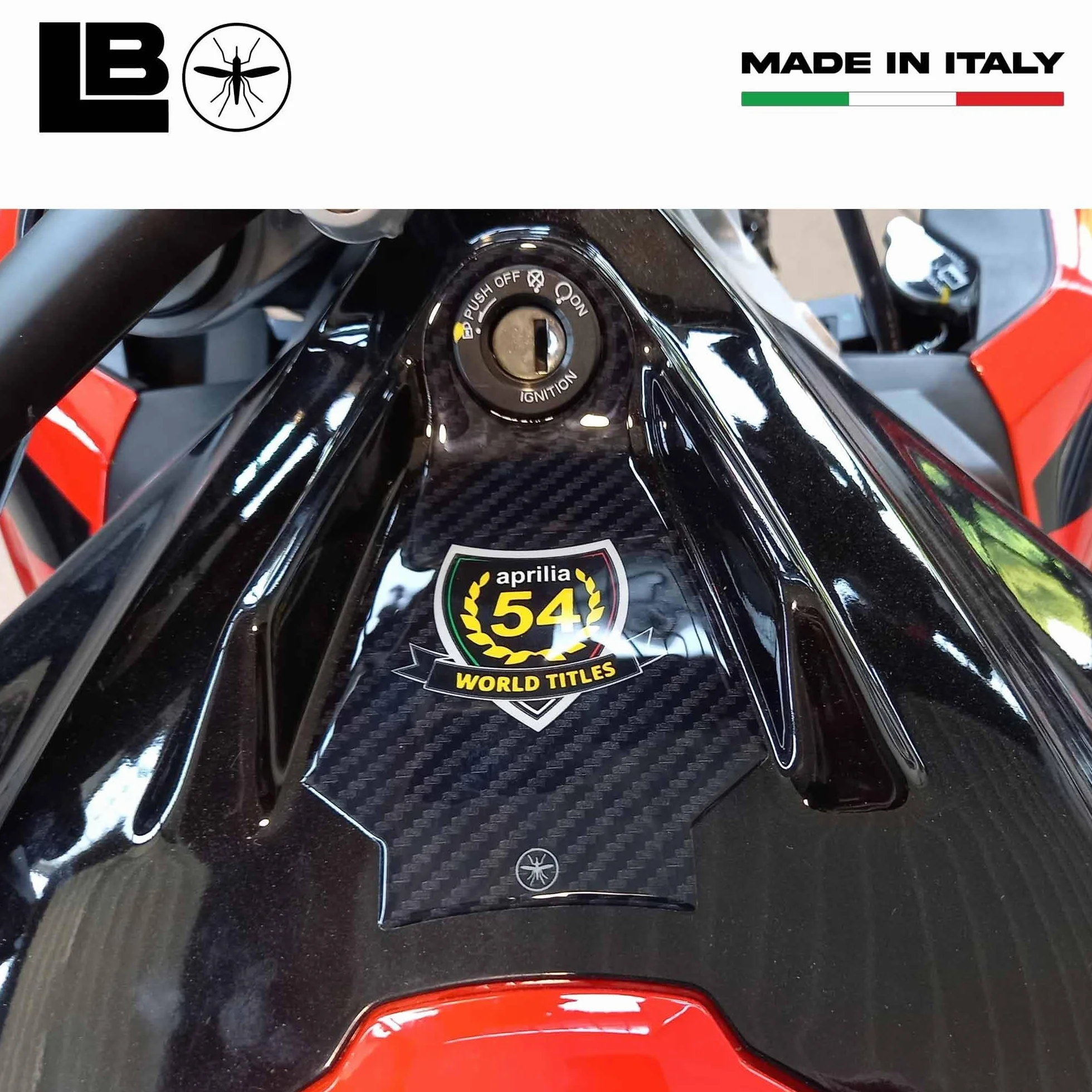 labelbike - Naklejka 3D Motocykl Ochrona i Dekoracja obszaru kluczyka zapłonu żywica kompatybilny z Aprilia Tuono 457 2025 Kolor Carbon Black